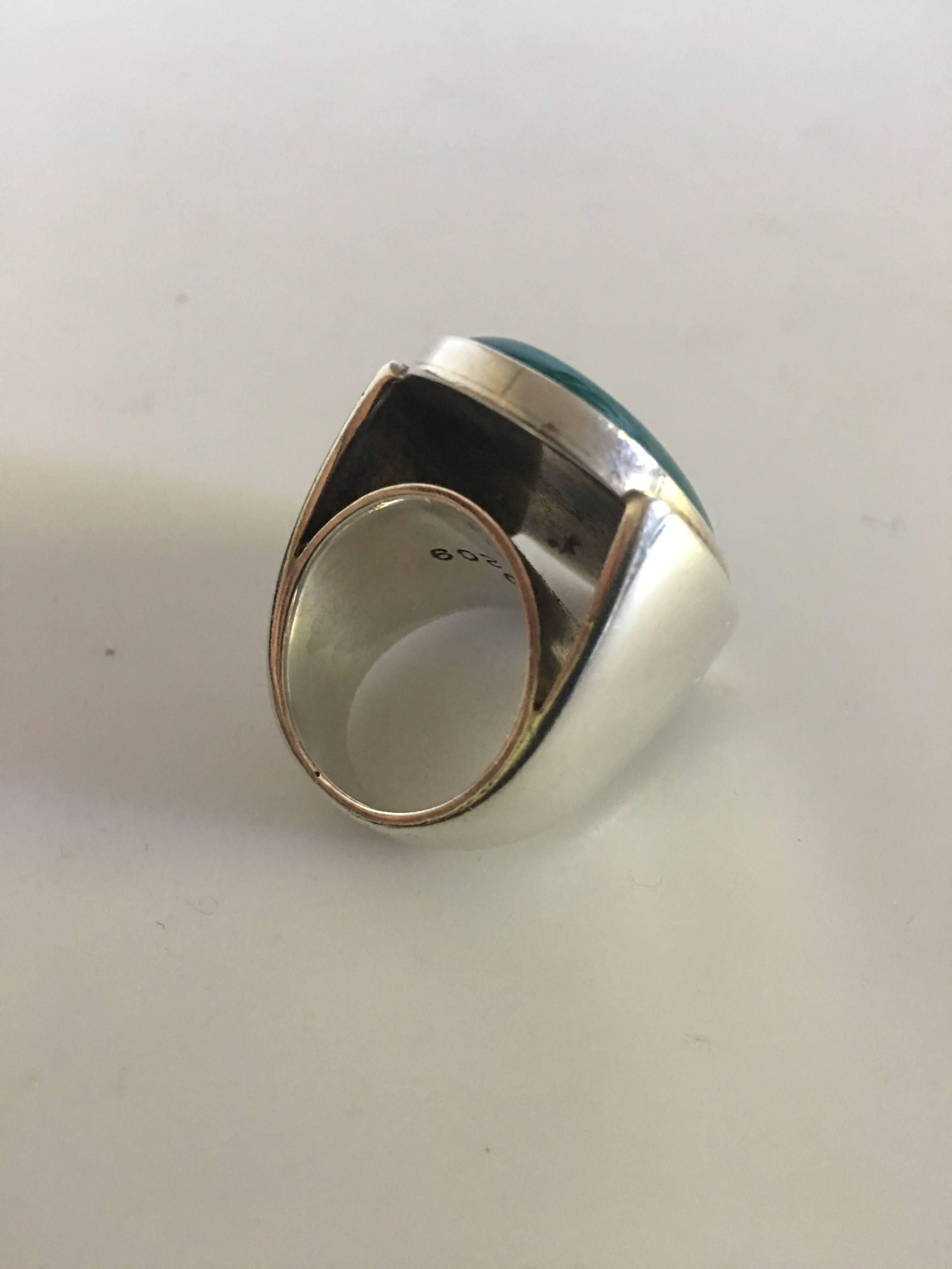 Modern Large Georg Jensen Sterling Silver Ring No. 209 with Green Agate