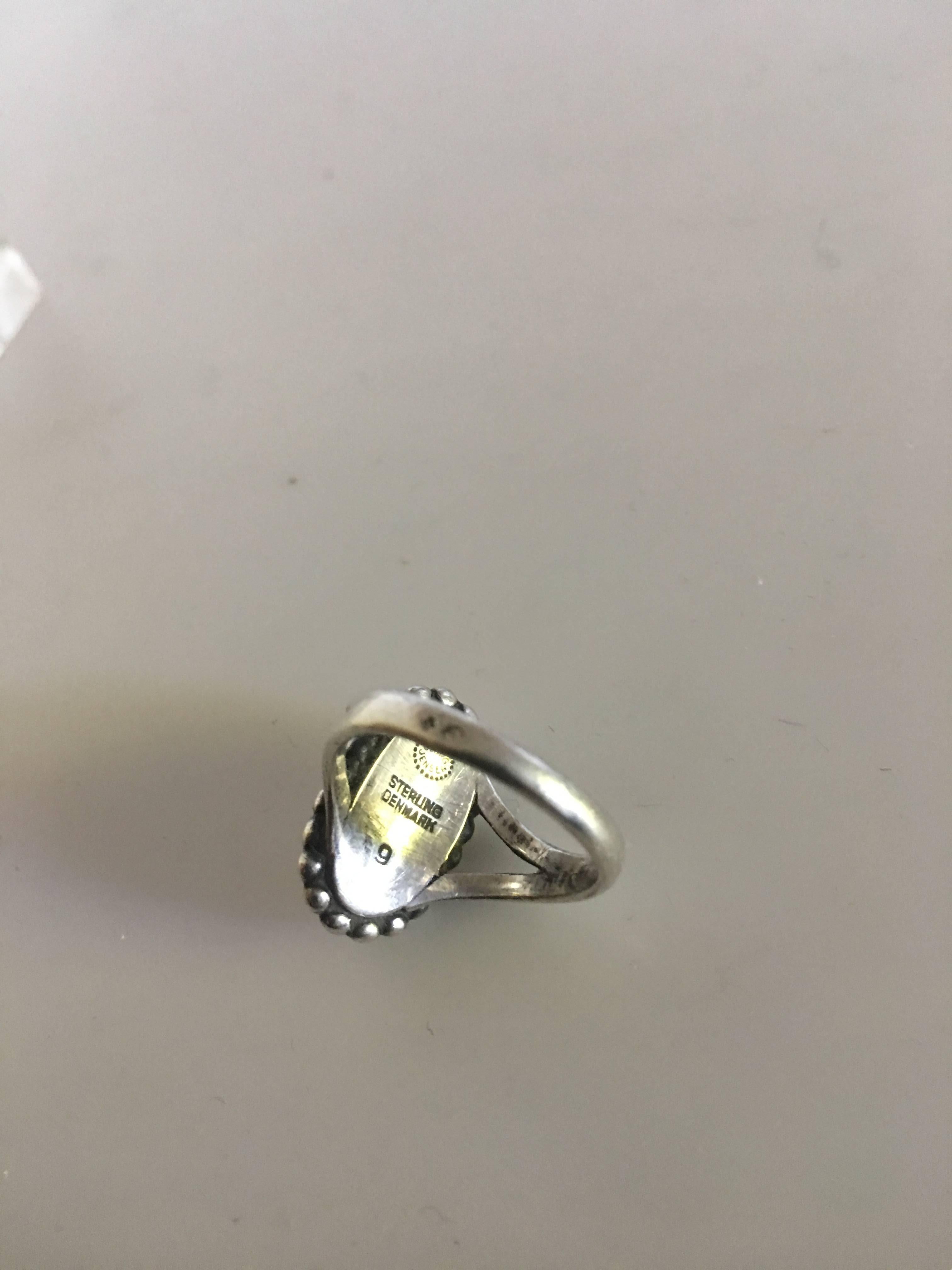 Georg Jensen Sterling Silver Ring No. 9 with Silver Stone. Size 53 (6 1/4 Us size). Weighs 5 grams. From after 1945.