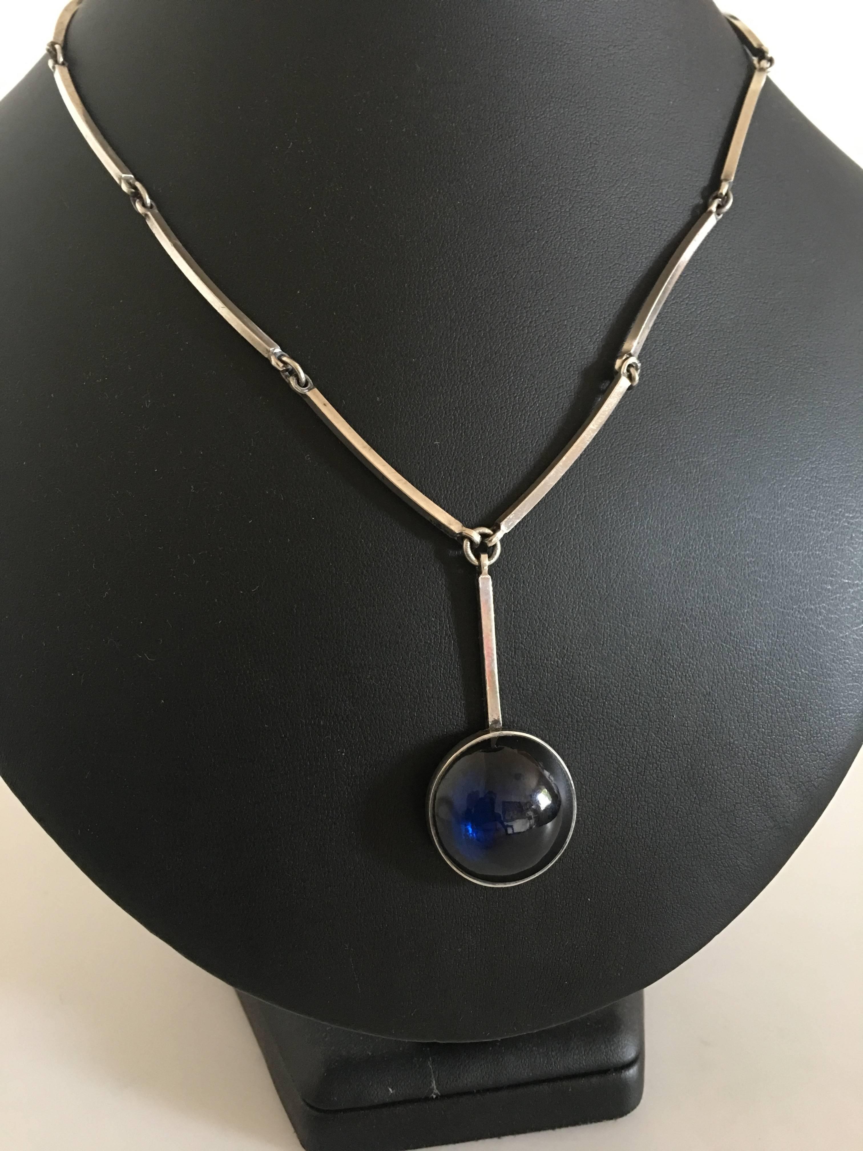 Niels Erik From Sterling Silver Necklace with Blue Stone. Chain measures 44 cm L (17 21/64