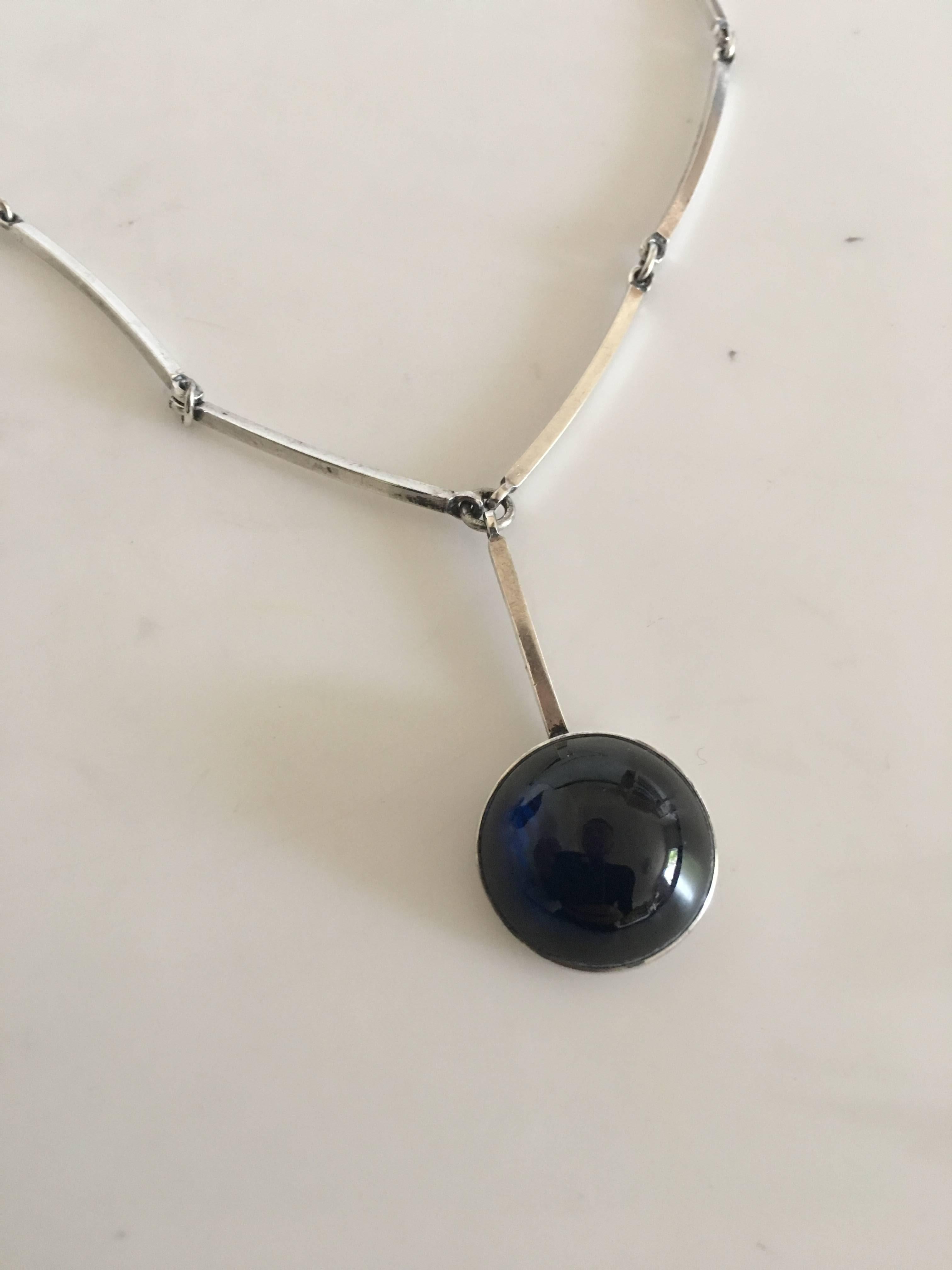 silver necklace blue stone