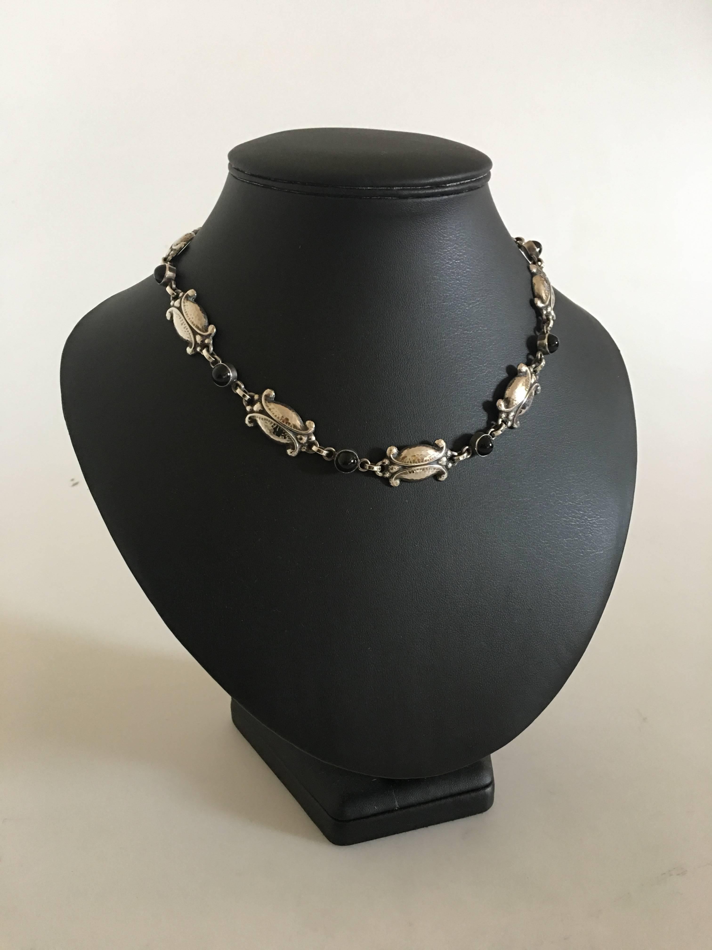 Georg Jensen Sterling Silver Necklace No. 15 with Black Onyx. Measures 42 cm L. Weighs 40 grams. Manufactured after 1945.