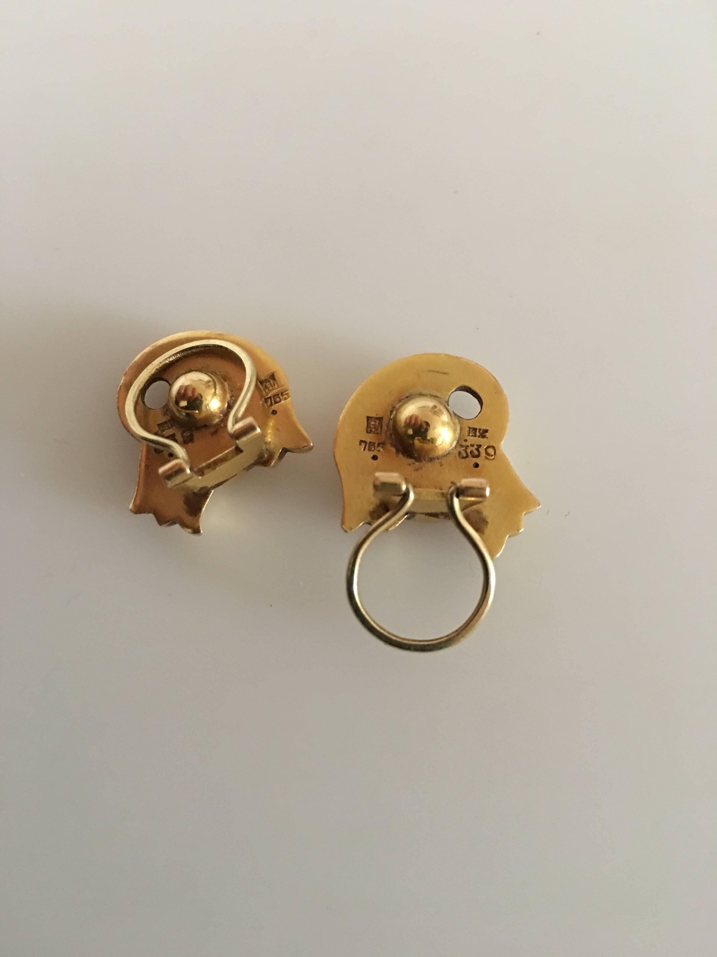 Georg Jensen 18K Gold Earrings (Clips) No. 339. Measures 2.6 cm. Weighs a combined 7 grams (0.25 oz). From 1933. 1944.
