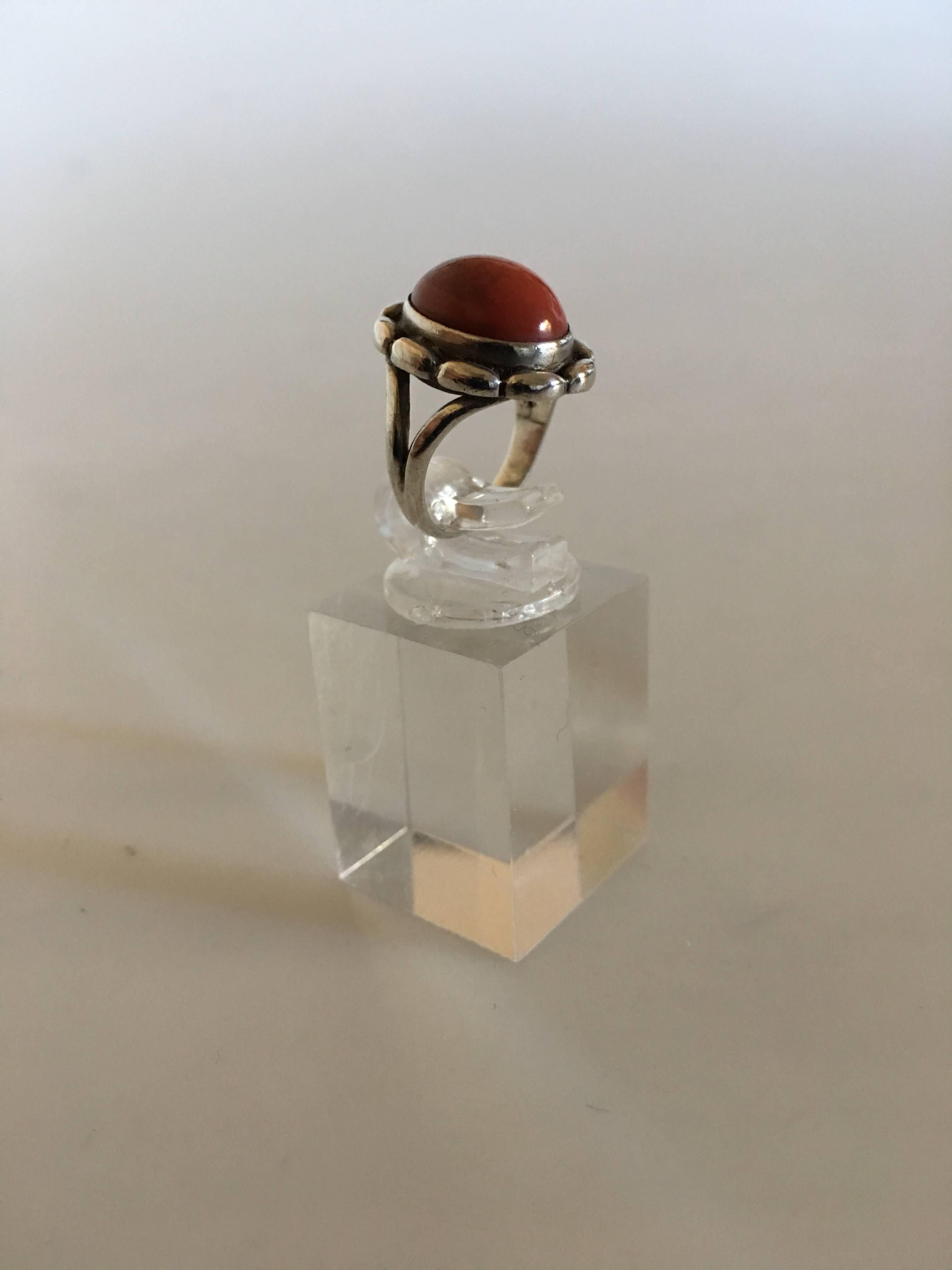 Art Nouveau Georg Jensen Silver Ring No. 19 with Coral