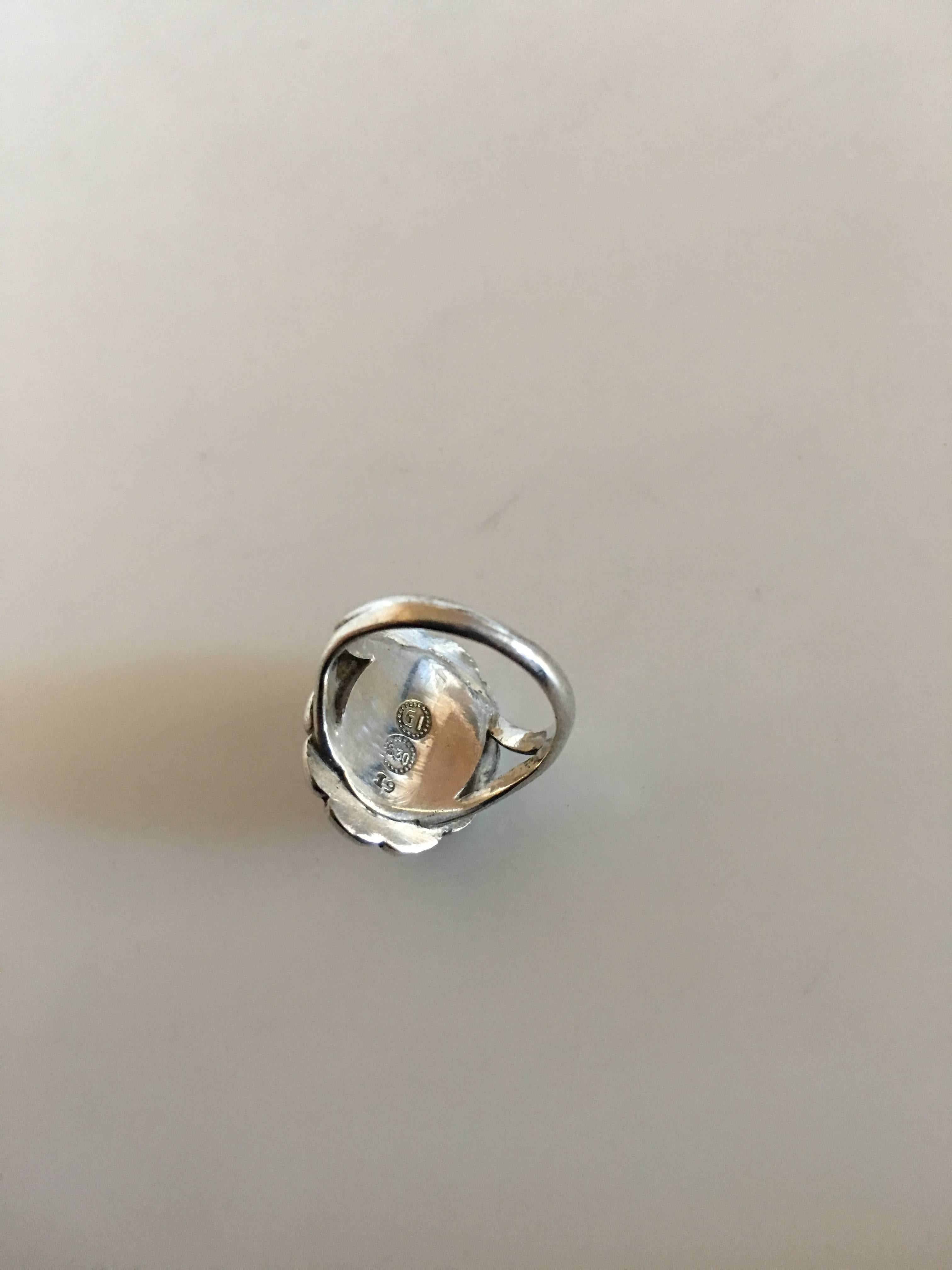 Georg Jensen Silver Ring No. 19 with Coral In New Condition In Copenhagen, DK