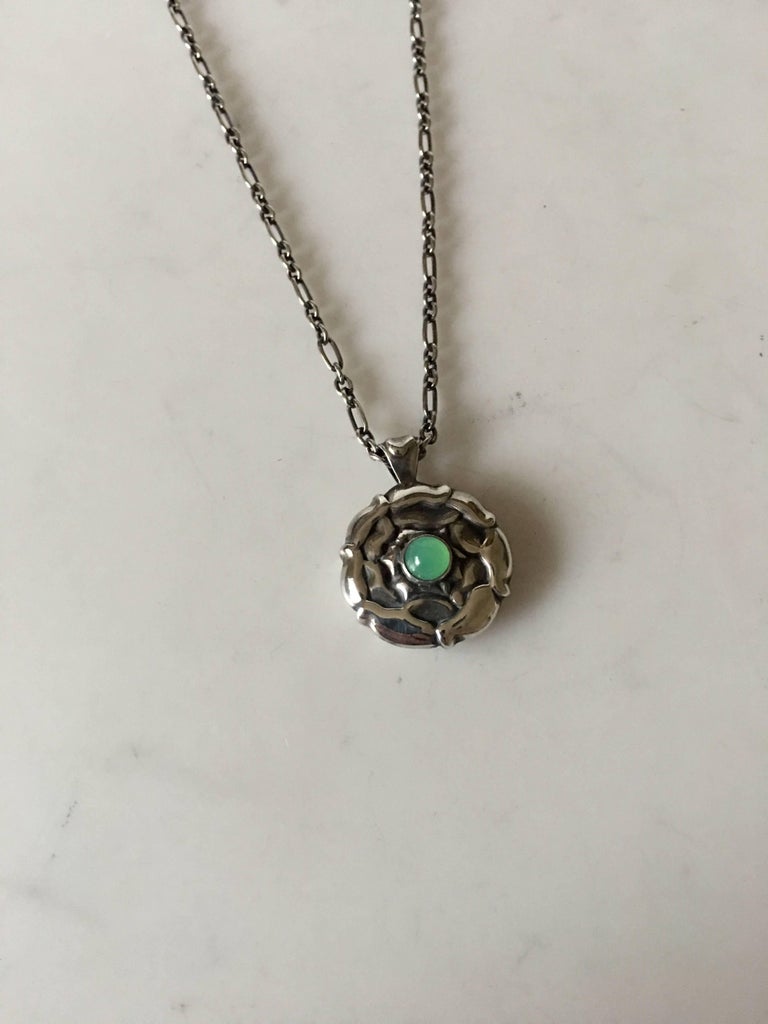 Georg Jensen Sterling Silver Necklace with Green Stone at 1stDibs
