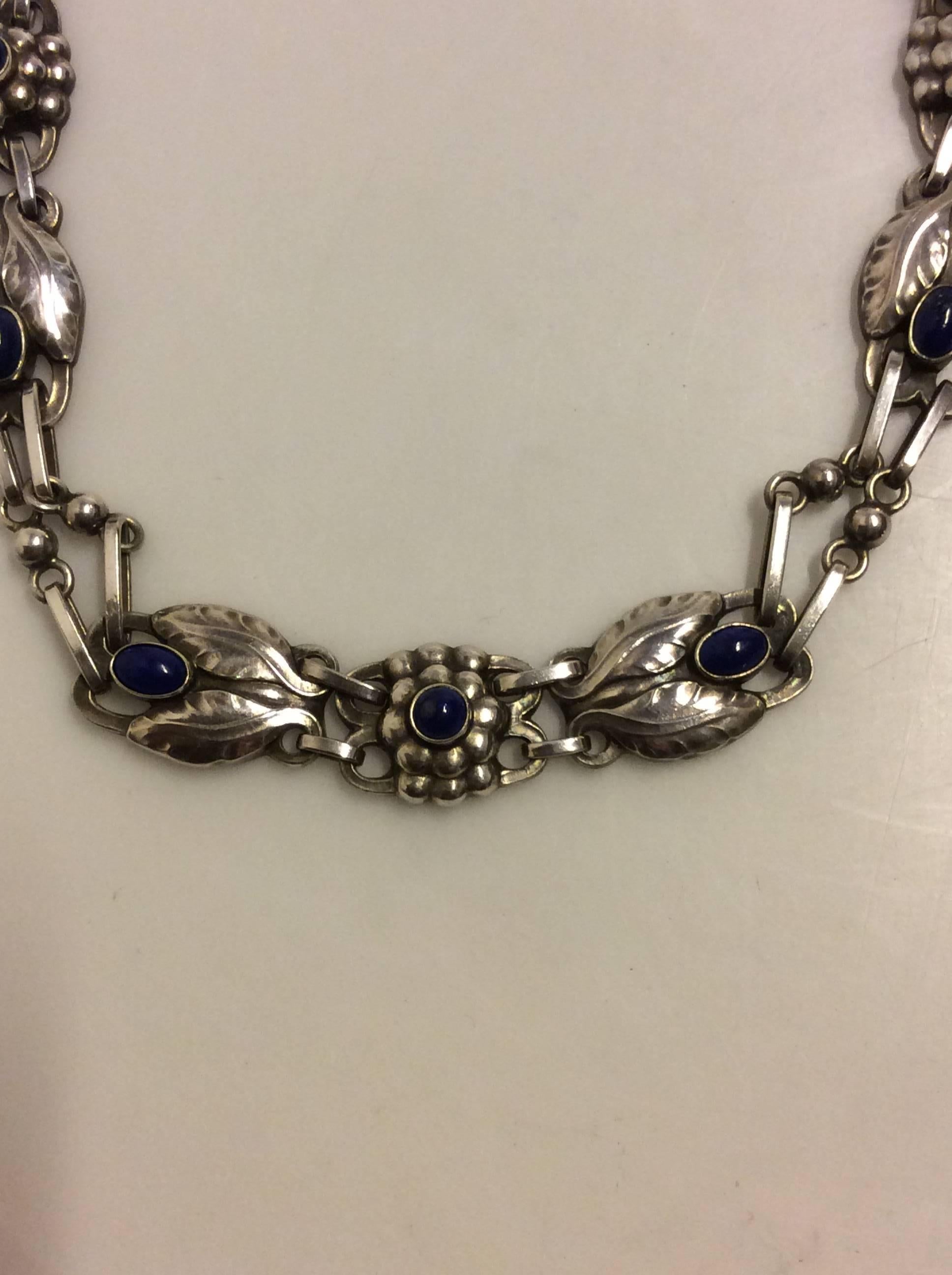 Art Nouveau Georg Jensen Silver Necklace with Lapis Lazuli from the 1930s No. 1