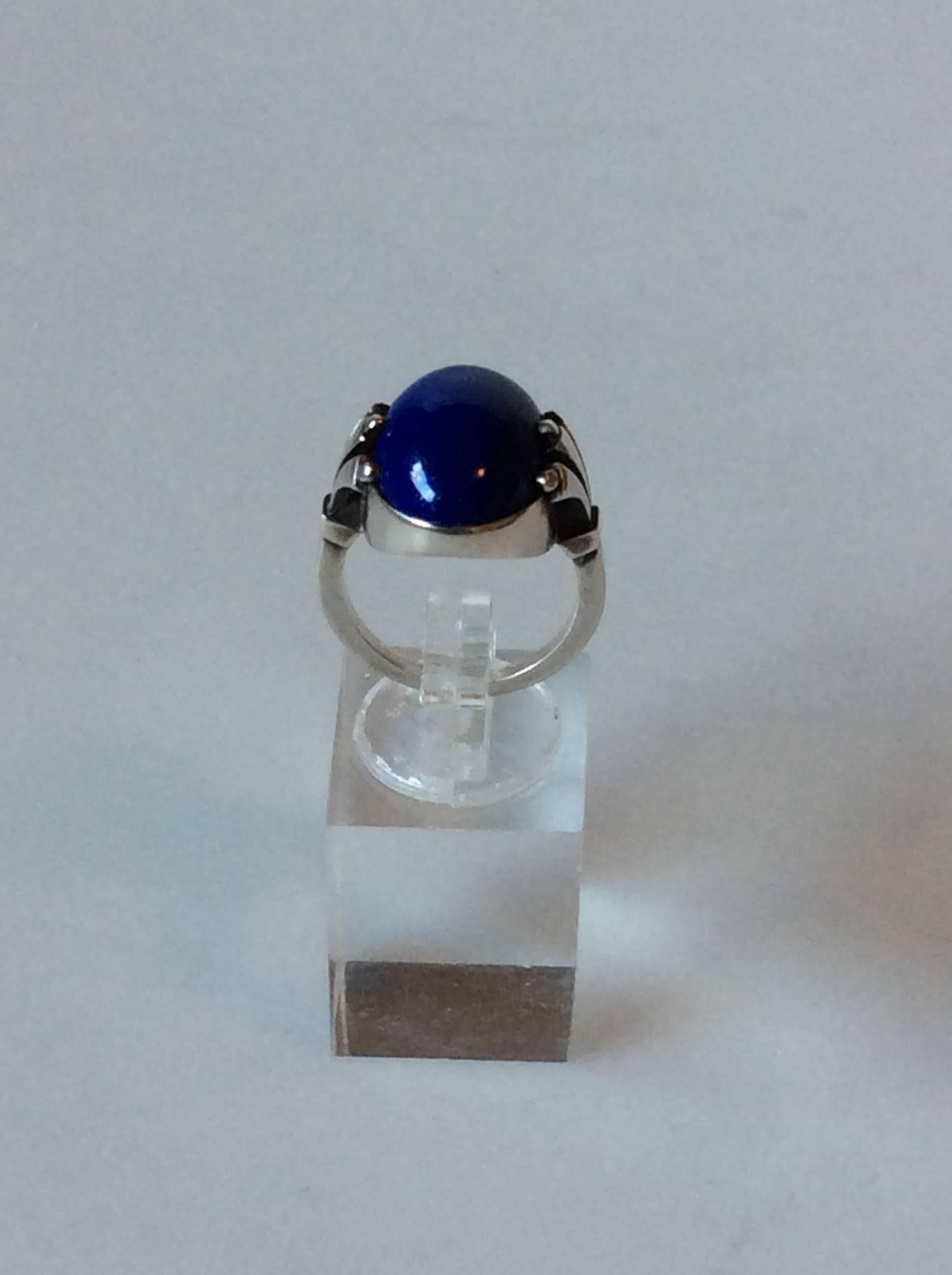 Art Nouveau Georg Jensen Sterling Silver Ring with Lapis Lazuli No. 51
