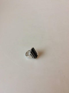 Georg Jensen, Nocturne Ring 571A, Sterling Silver with Black Agate and Diamonds