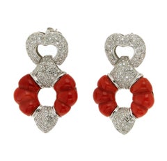 Sardinia Coral White Gold 18 karat Diamonds Drop Earrings