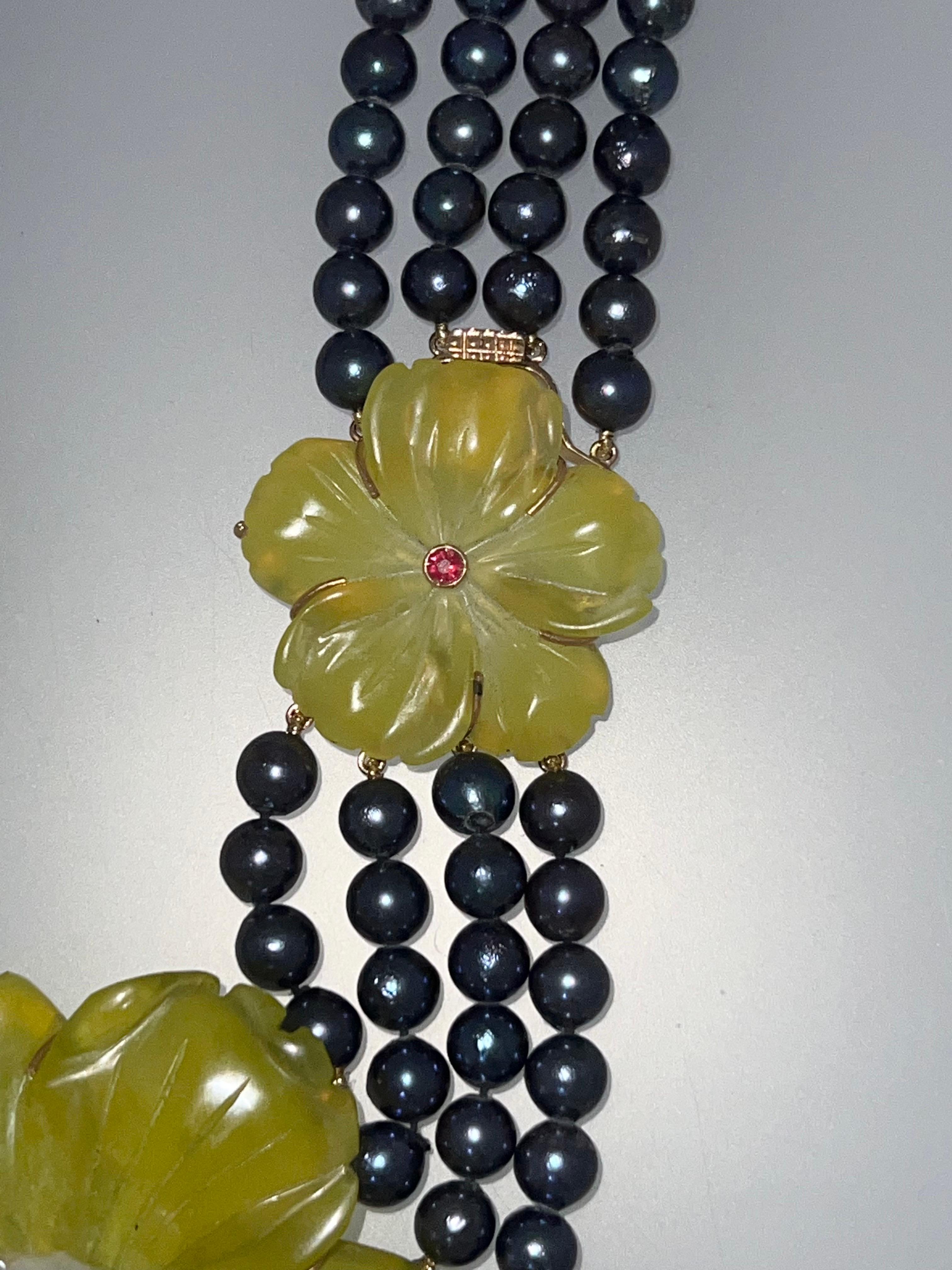 Collier à plusieurs rangs en or jaune 14 carats, perles d'eau douce et quartz jaune en vente 6