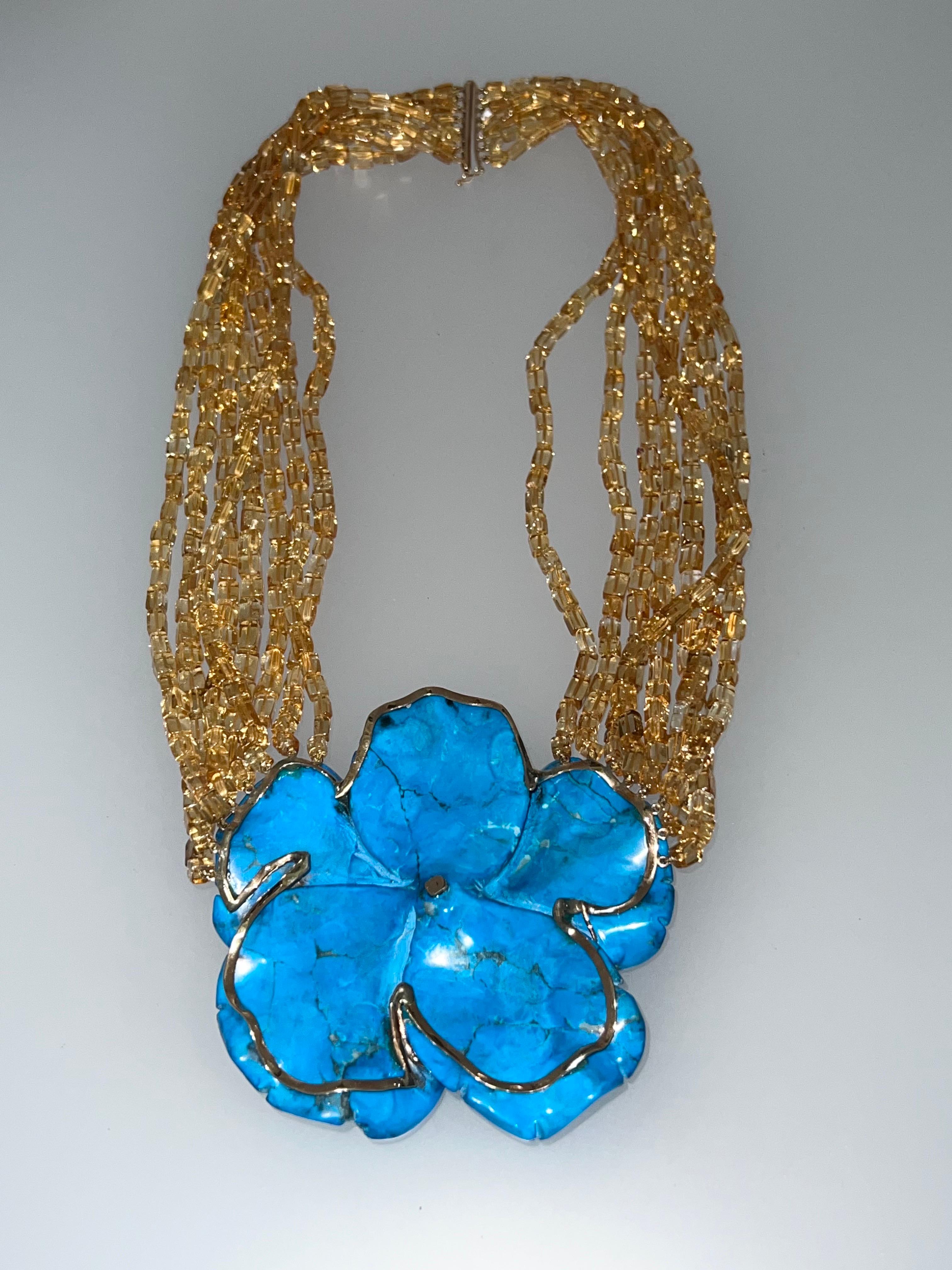 Yellow Citrine 14 Karat Yellow Gold Multi Strand Necklace For Sale 4