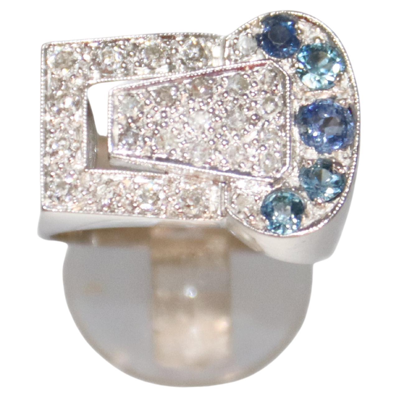 Handcraft Sapphires Platinum Diamonds Cocktail Ring