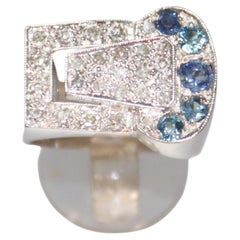 Bague cocktail saphirs platine diamants Handcraft