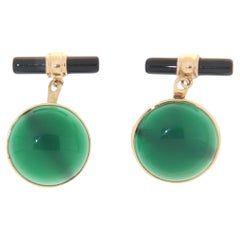 Handcraft Green Agate 14 Karats Yellow Gold Cufflinks