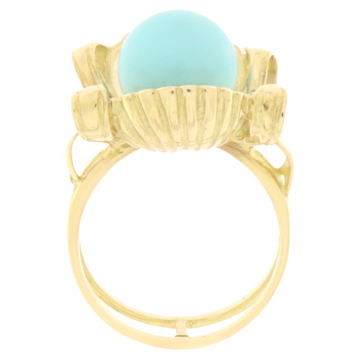 Bague cocktail en or jaune 18 carats et turquoise