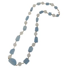 Handcraft 800 Thousandths Silver Moonstones Aquamarine Beaded Necklace