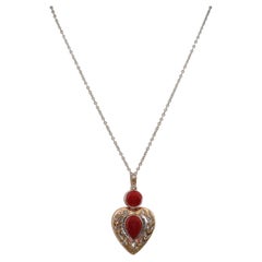 Coral Rose Cut Diamonds 9 Karat Yellow Gold  Pendant Necklace