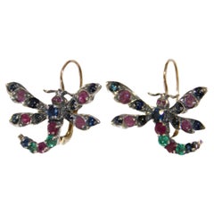Sapphires Rubies Emeralds Yellow Gold 14 Karat Drop Earrings