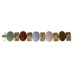Amethyst Sapphires Tourmaline Aquamarines 14 Karat Yellow Gold  Cuff Bracelet