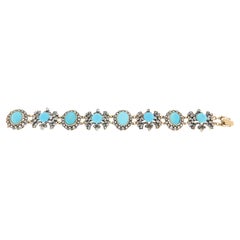 Turquoise Diamonds 14 Karat Yellow Gold Cuff Bracelet