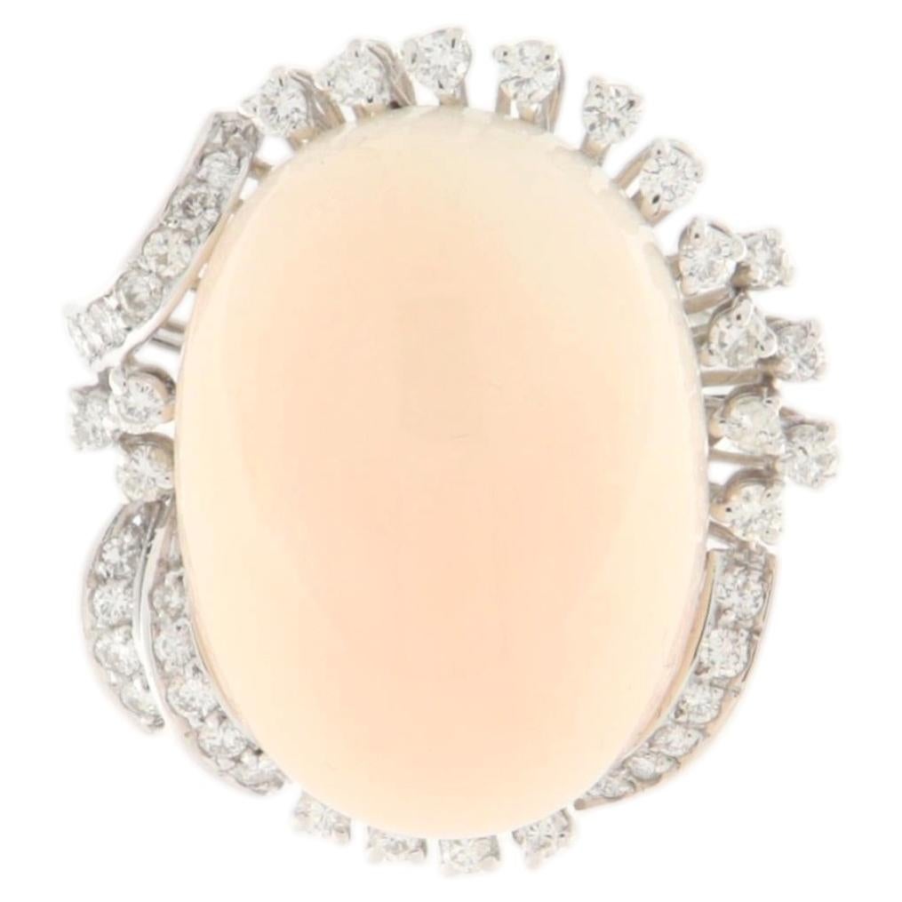 Angel Skin Coral and 1.20 Carat Diamond Statement Ring in 18K White Gold