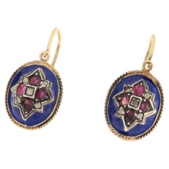 Vintage-Ohrringe aus 14-karätigem Gelbgold mit Diamanten und Rubinen in Kornfassung