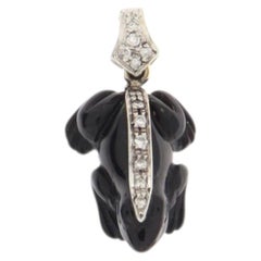 Contemporary 18K White Gold Diamond Onyx Grain Setting Frog Pendant