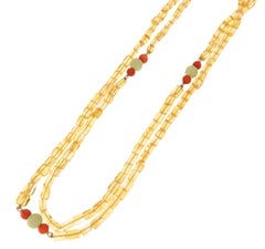 Citrine 14K Yellow Gold Coral Jade Setting Beaded Necklace