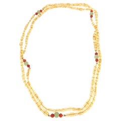 Citrine 14K Yellow Gold Coral Jade Setting Beaded Necklace