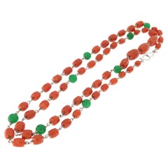Contemporary Coral 18K White Gold Jade Chain Necklace