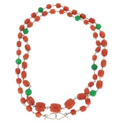 Contemporary Coral 18K White Gold Jade Chain Necklace