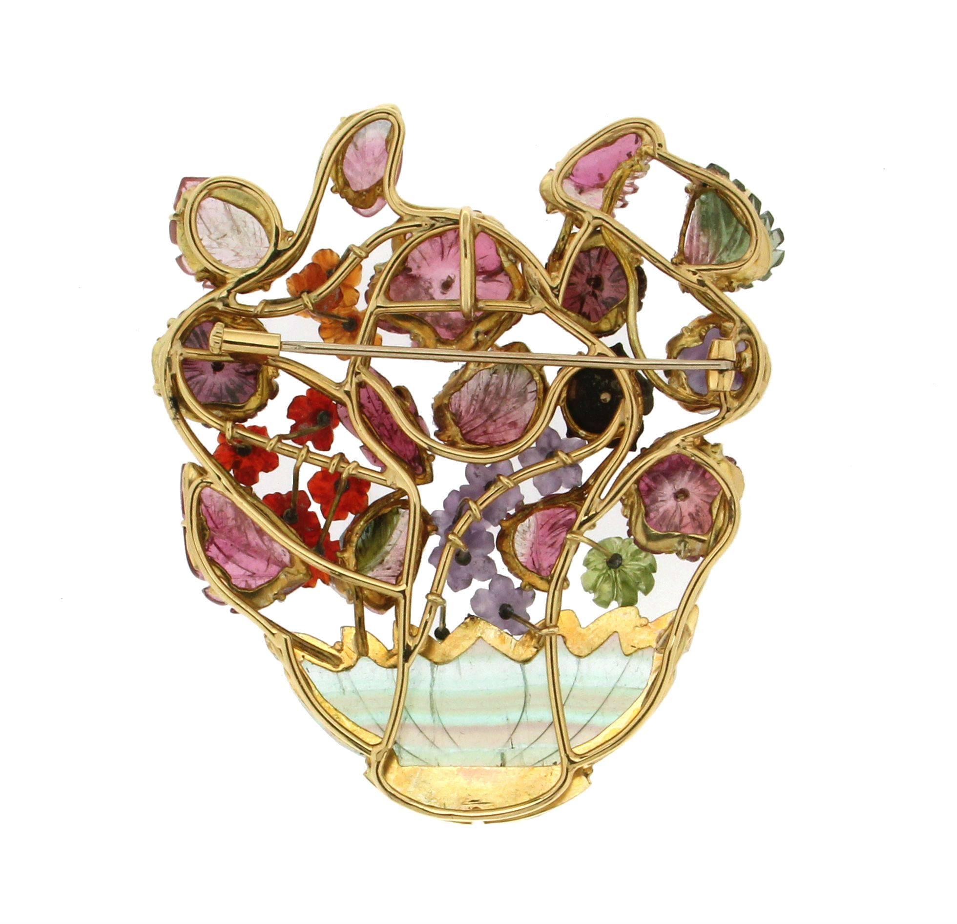 Vase Yellow Gold 18 karat Tourmaline Brooch In New Condition In Marcianise, IT