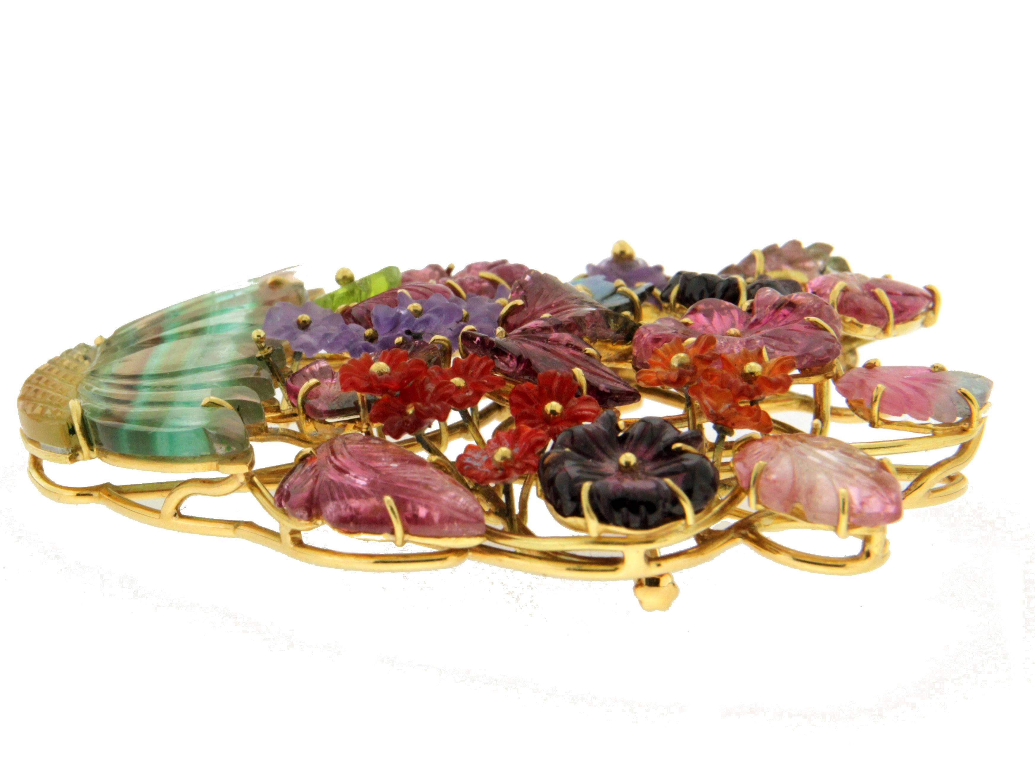 Vase Yellow Gold 18 karat Tourmaline Brooch 2