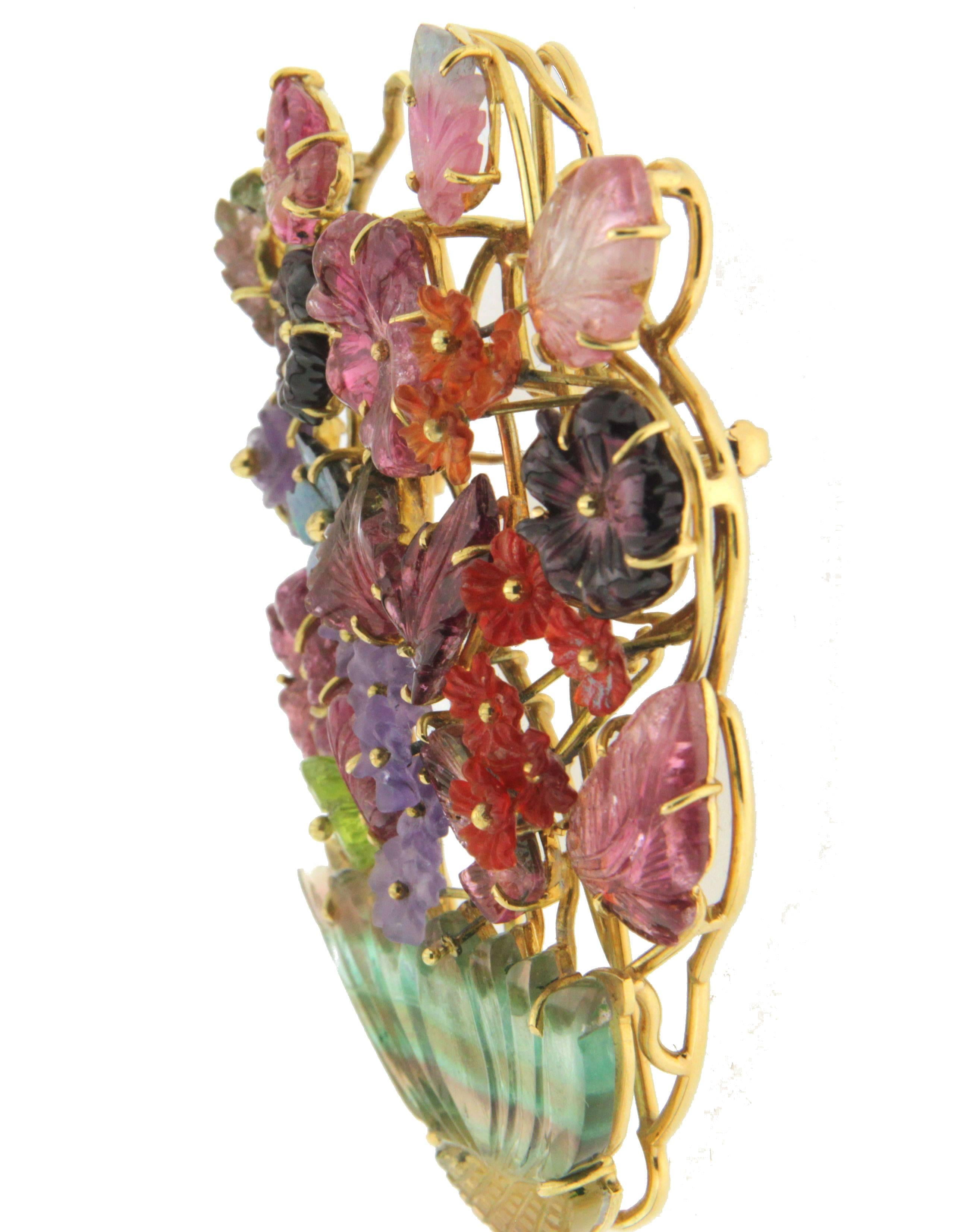 Vase Yellow Gold 18 karat Tourmaline Brooch 3