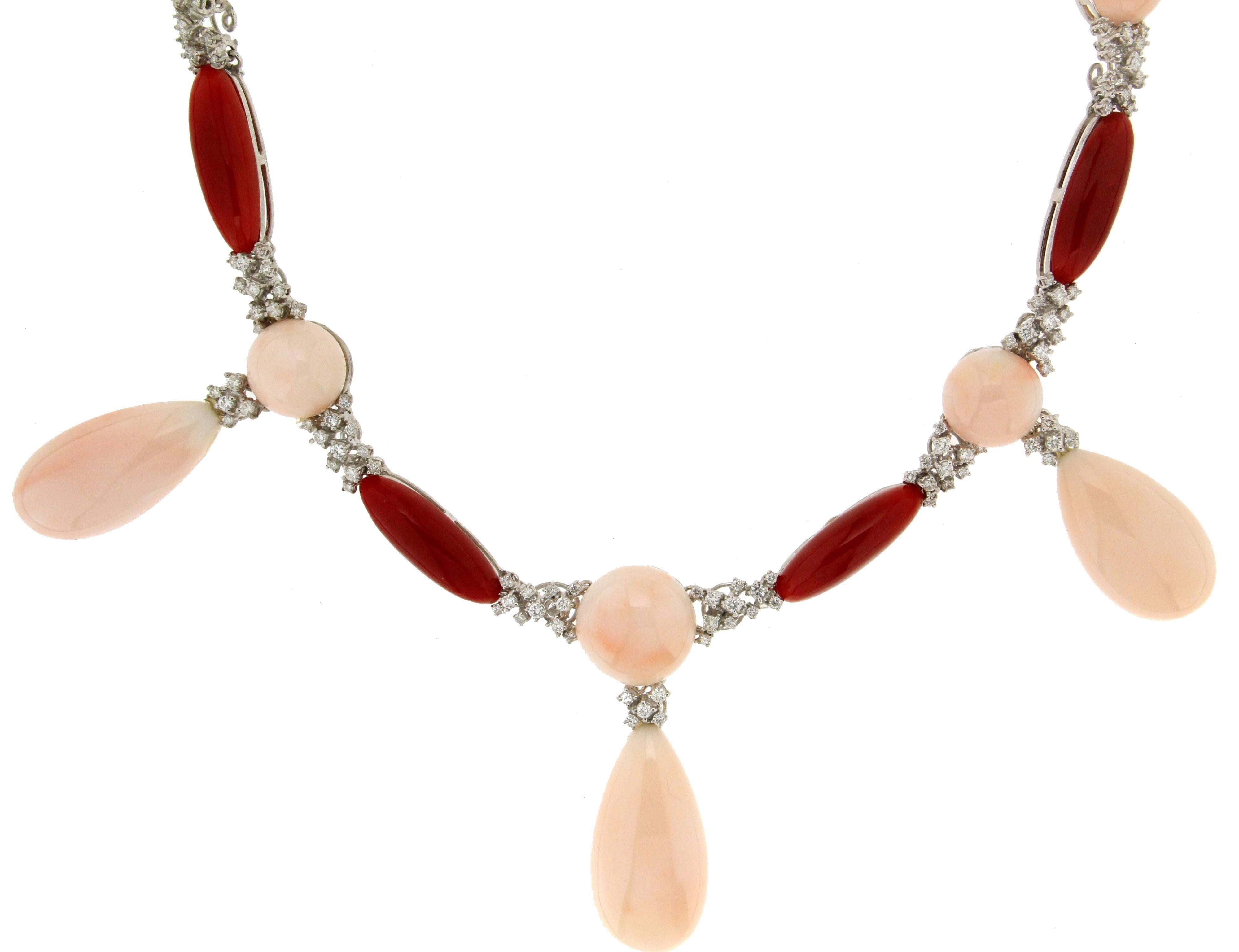 Angel Skin Coral and Red Sardinian Coral White Gold 18 Carat Diamonds Choker Necklace

Necklace Total weight 80 grams
Diamonds weight 3 carat
Coral weight 40.80 grams