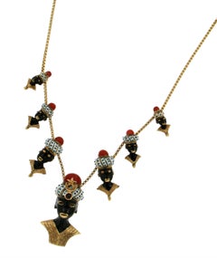 Black Moor Yellow Gold Enamel Pendant Necklace