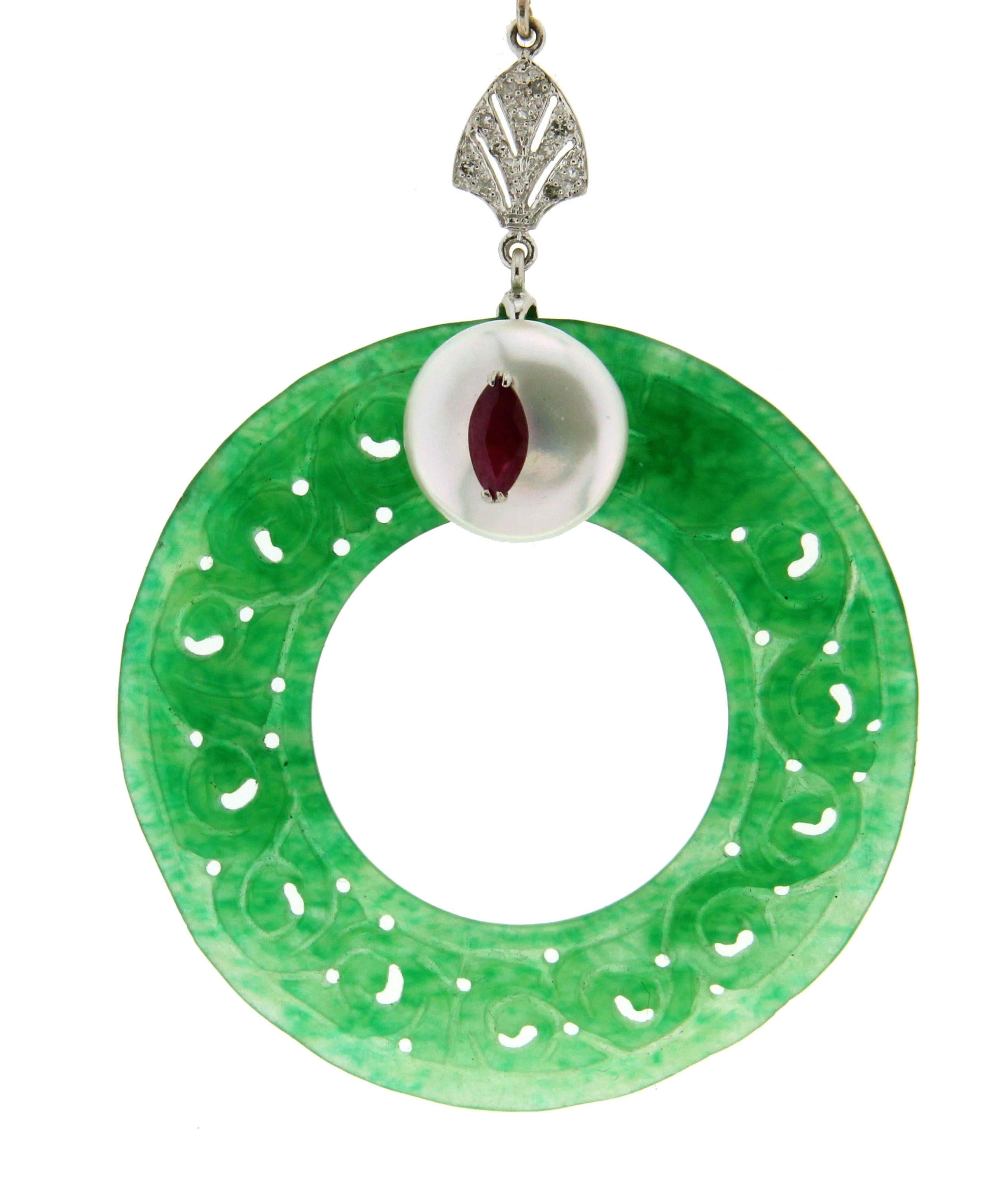 Jadeite Jade Nacre White Gold Drop Earrings 2