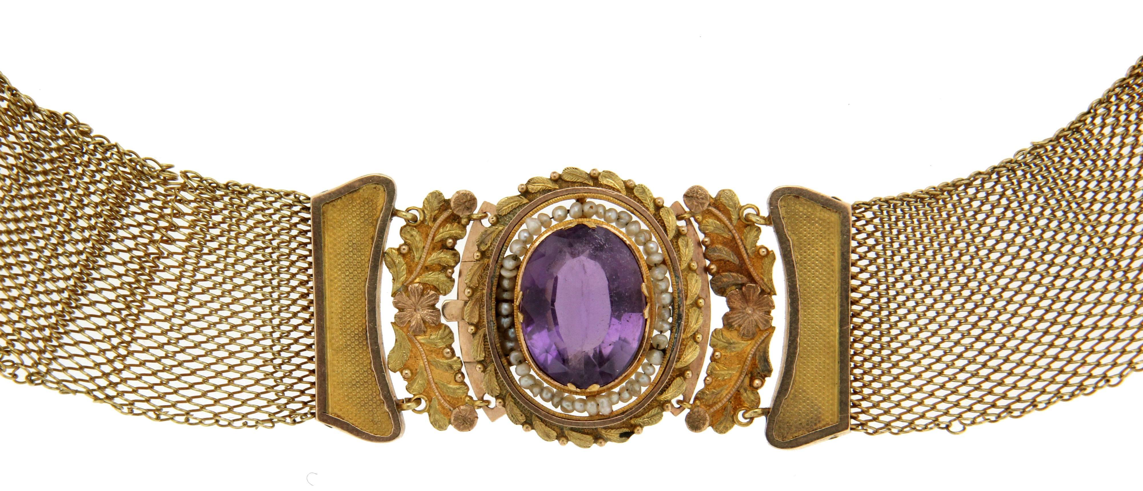 Vintage Gold Amethyst Cuff Bracelet Set  1