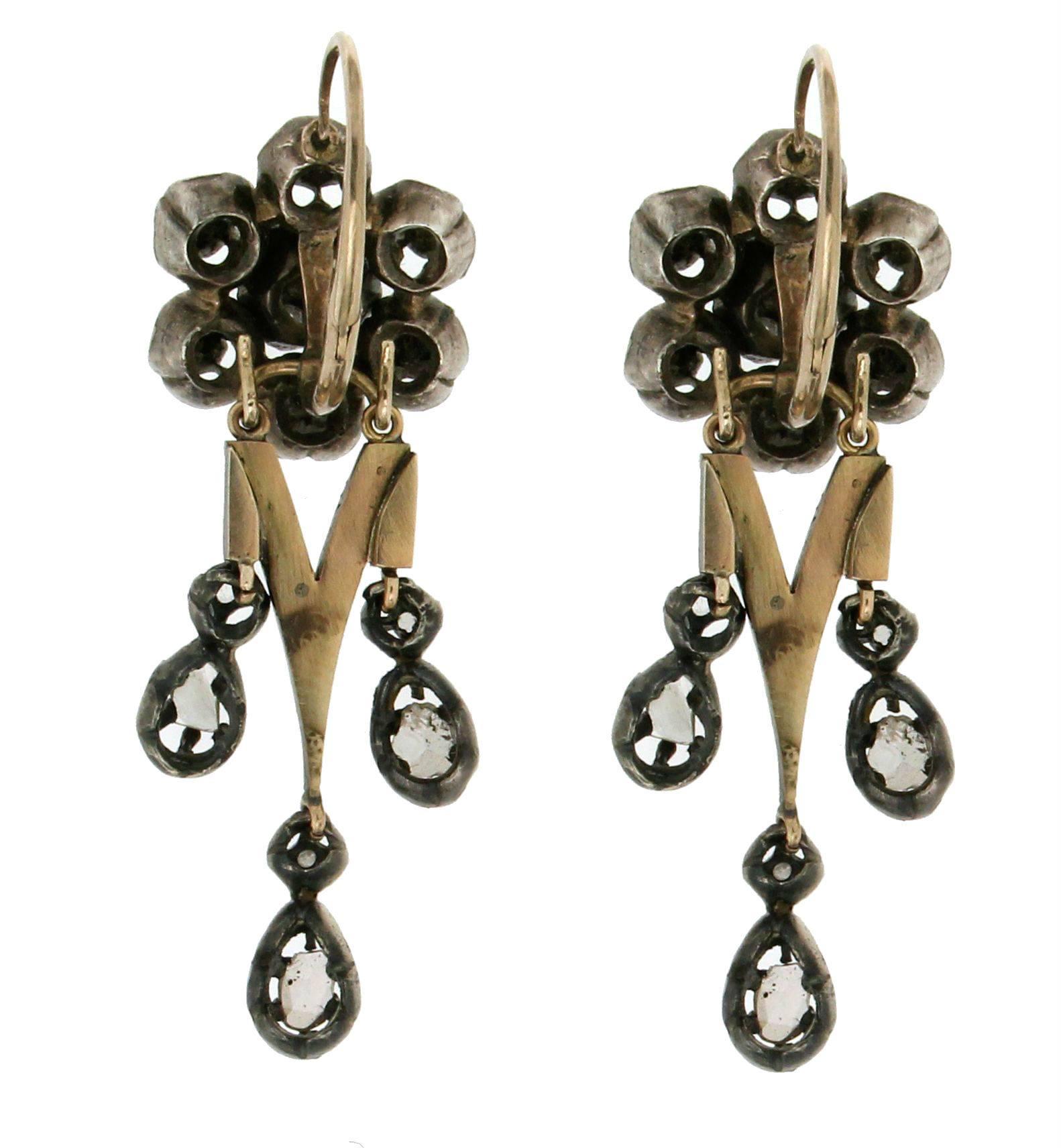 1800s Victorian Gold Diamonds Brooch Earrings Set 2