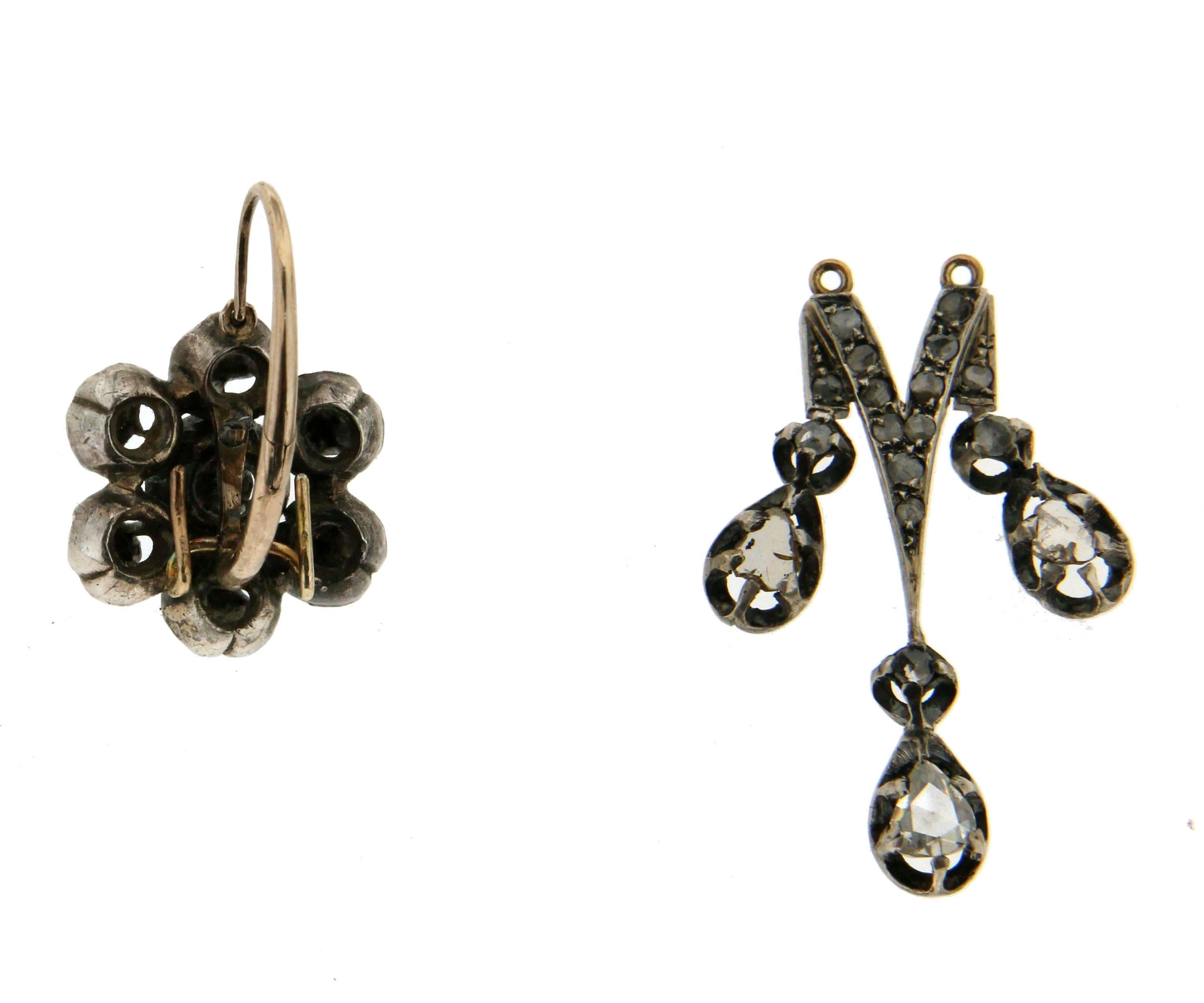 1800s Victorian Gold Diamonds Brooch Earrings Set 4
