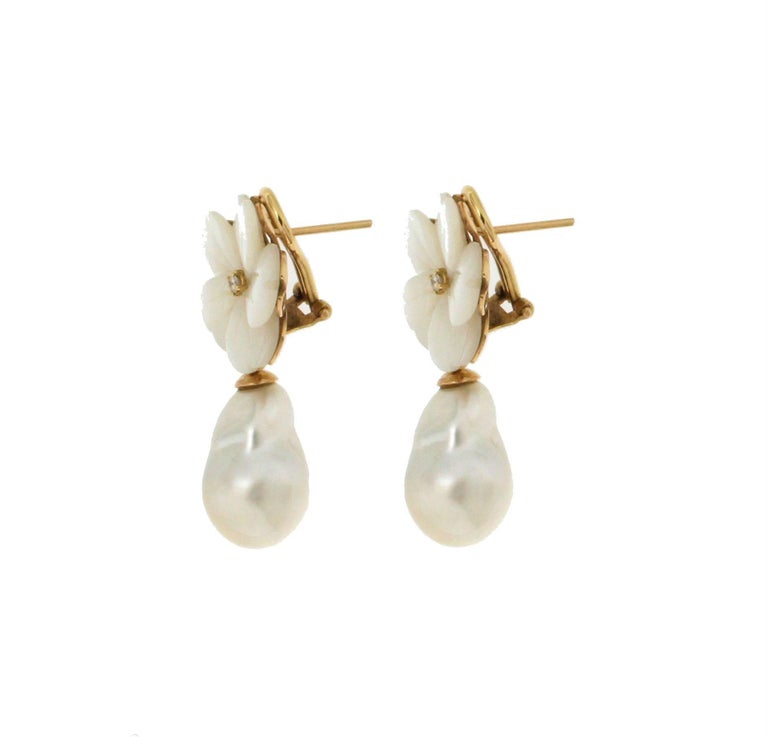 Yellow Gold Pearls Mother-of-Pearl Drop Earring at 1stDibs