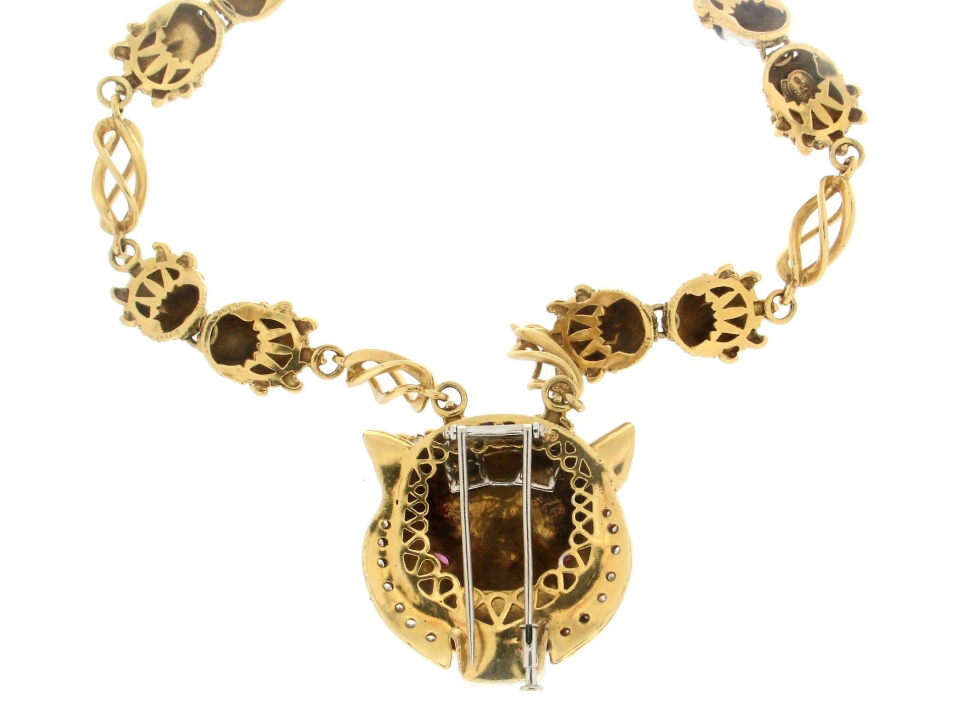 Frascarolo Enamel 18 karat Yellow Gold Diamonds Tiger Pendant Necklace In New Condition In Marcianise, IT