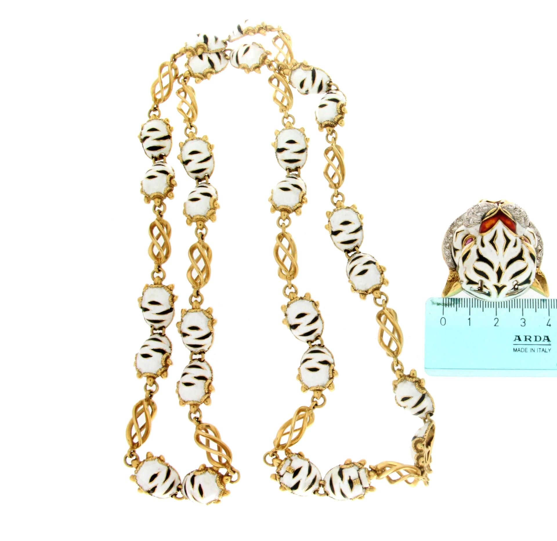 Frascarolo Enamel 18 karat Yellow Gold Diamonds Tiger Pendant Necklace 5