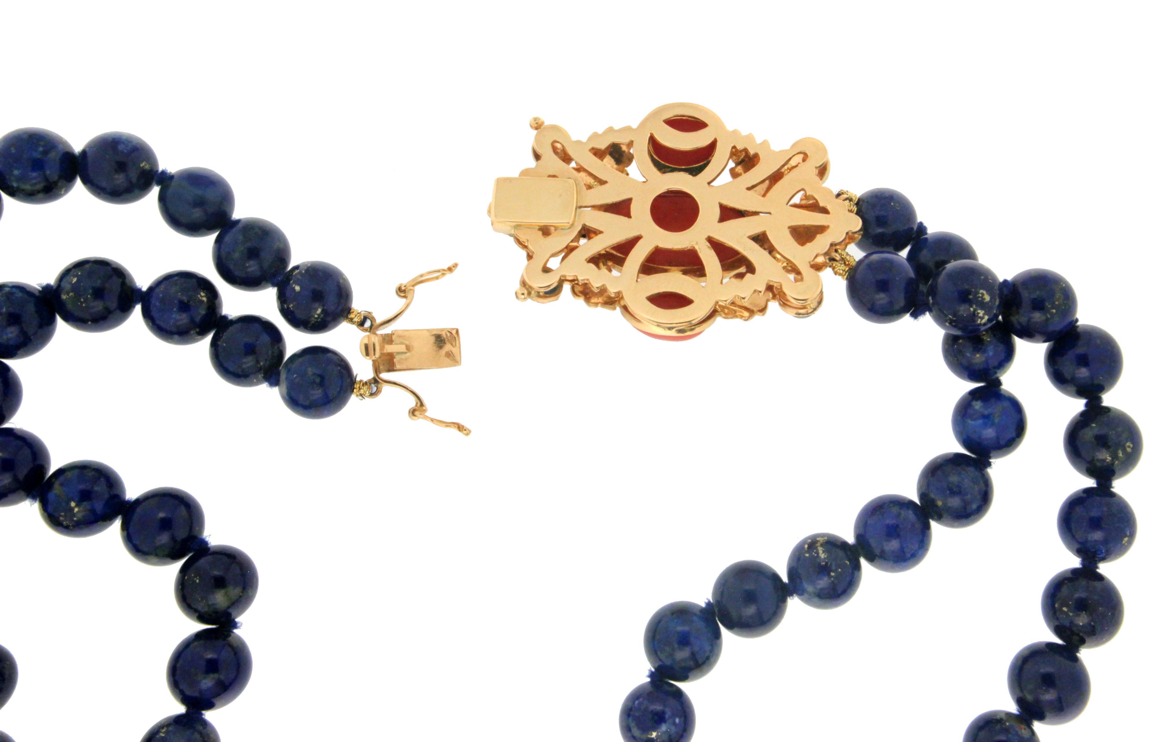 Lapis Lazuli 18 Karat Yellow Gold Coral Multi-Strand Necklace 1