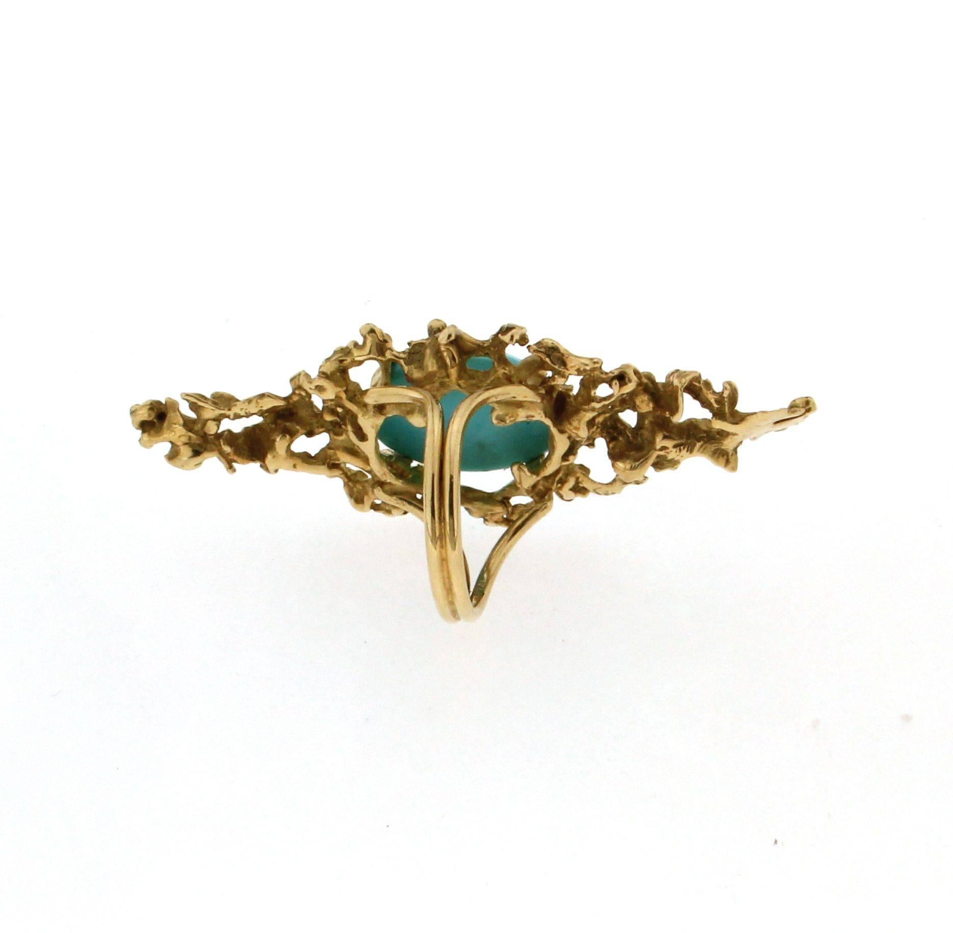 turquoise yellow gold 18 karat ring

Ring Weight 15.60 grams
Ring Size 6.50 us

