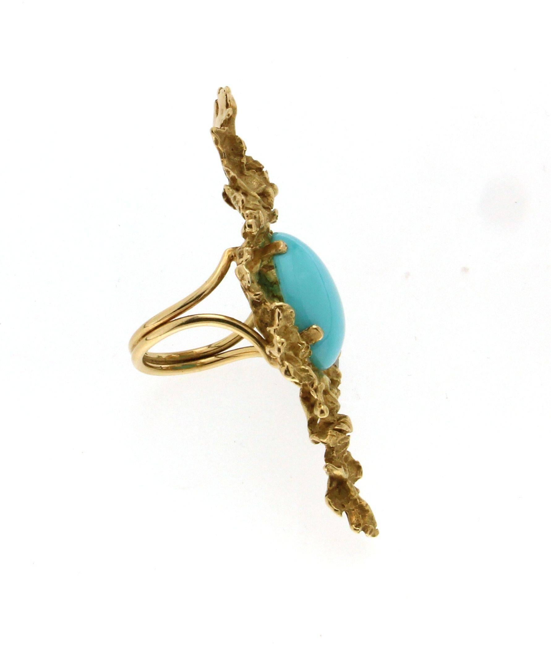 Women's or Men's Turquoise 18 Karat Yellow Gold Ring
