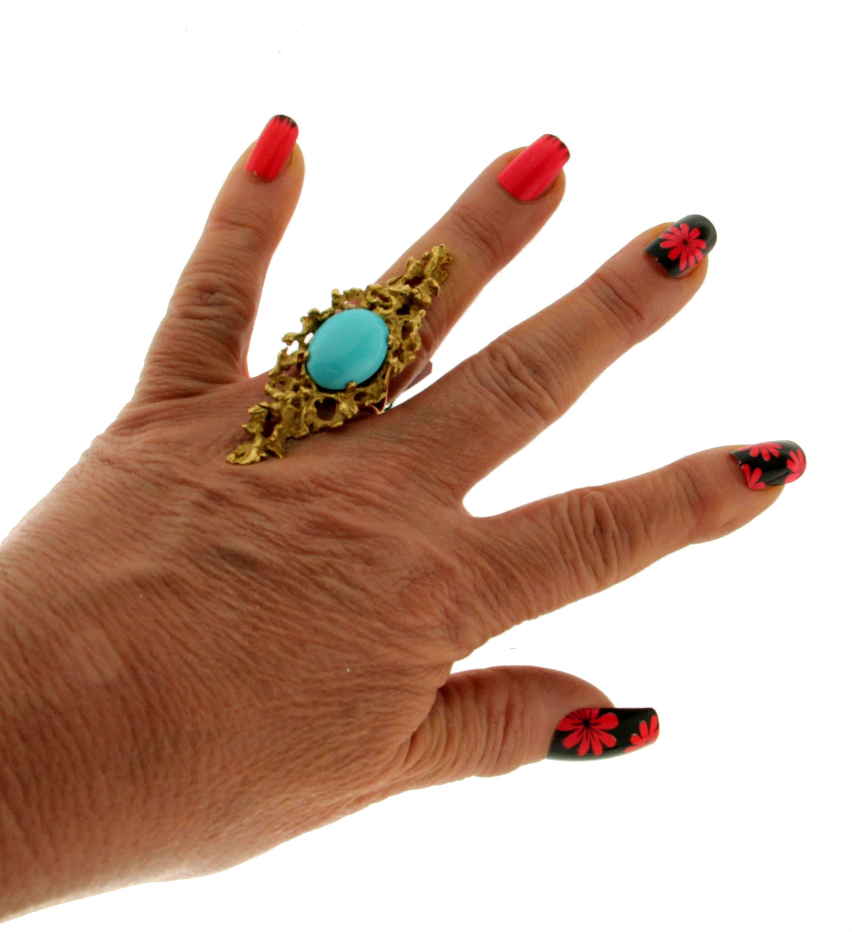 Turquoise 18 Karat Yellow Gold Ring 2