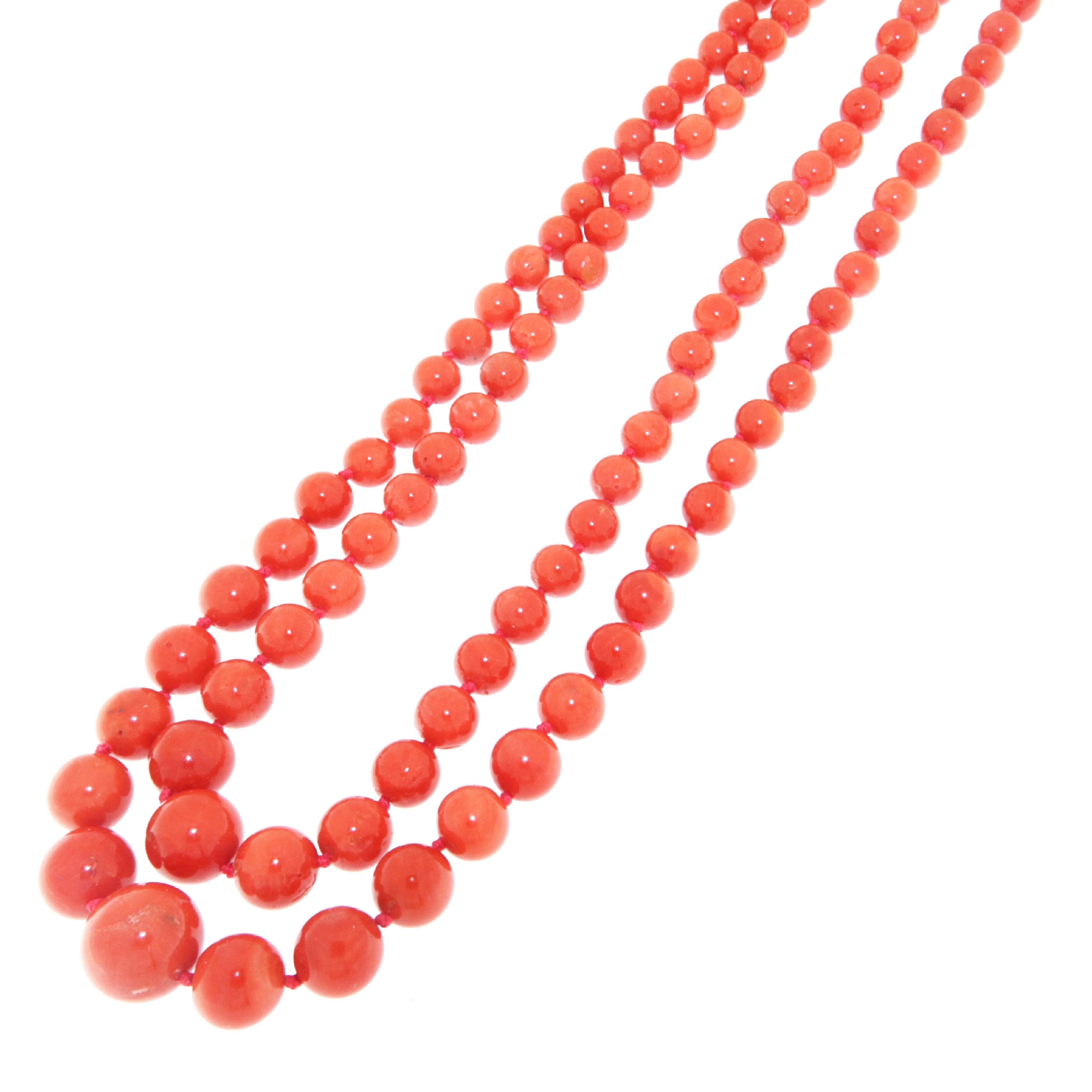 Artisan Sardinia Coral 14 Karat Yellow Gold Multi-Strands Necklace For Sale