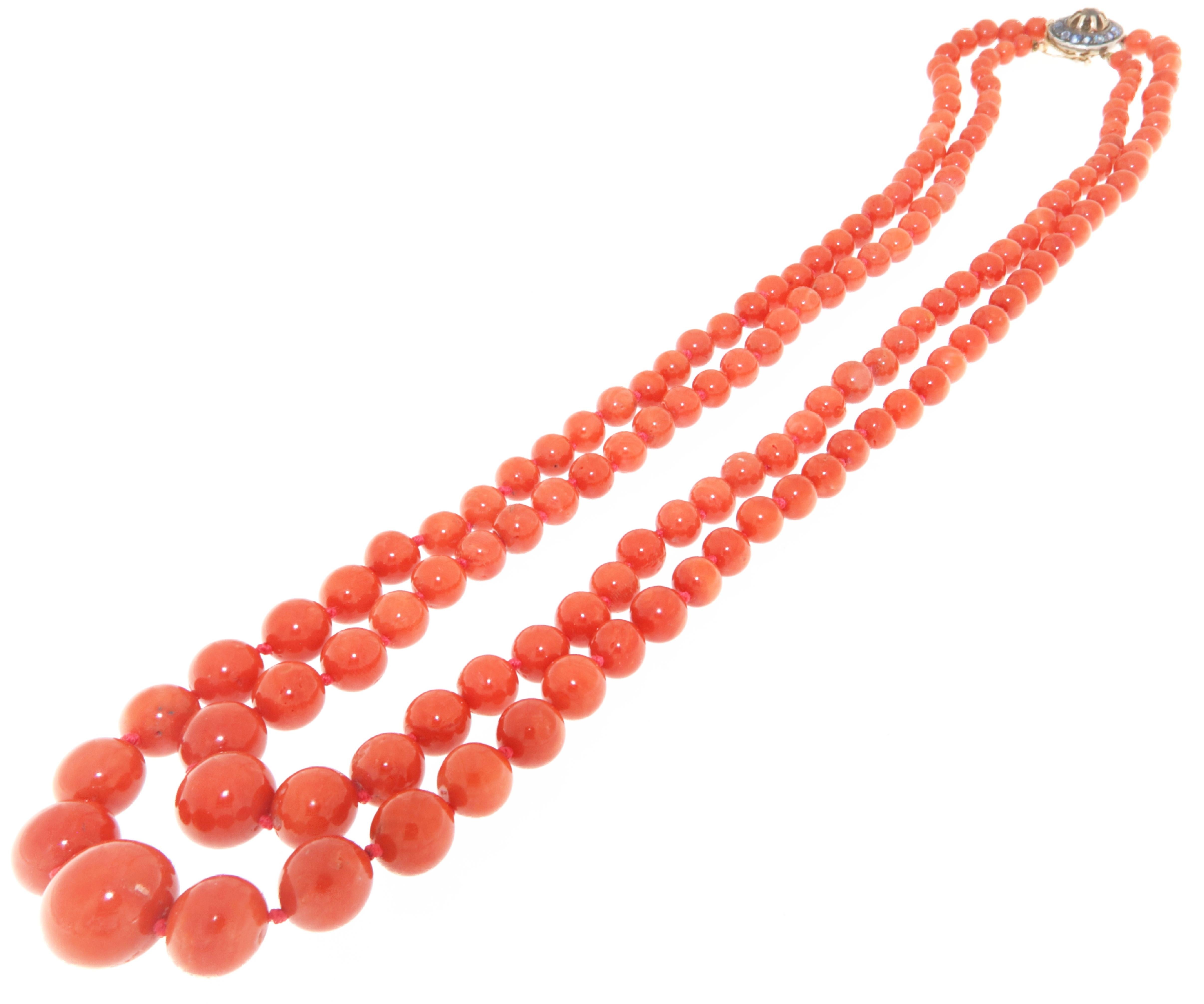 Sardinia Coral 14 Karat Yellow Gold Multi-Strands Necklace In New Condition For Sale In Marcianise, IT