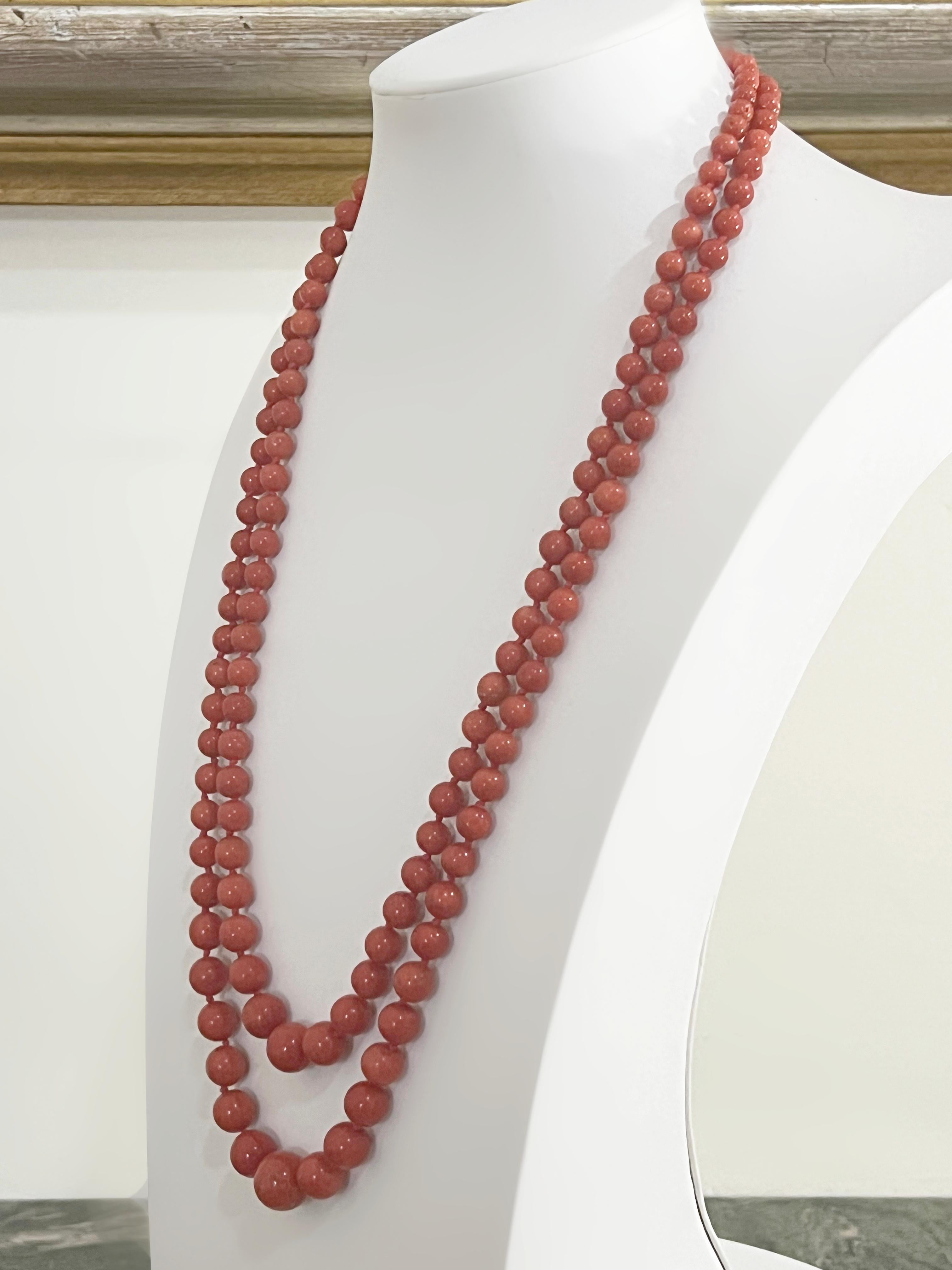 Sardinia Coral 14 Karat Yellow Gold Multi-Strands Necklace For Sale 1